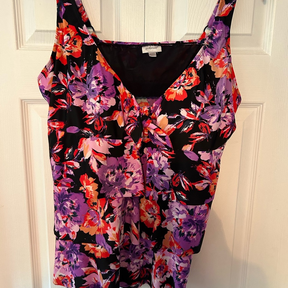 Avenue Purple and Orange Tie Front Swim Top